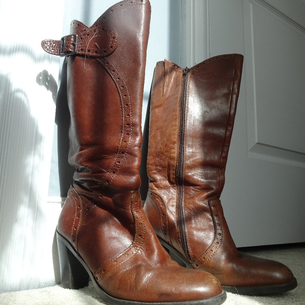 Leather calf high boots